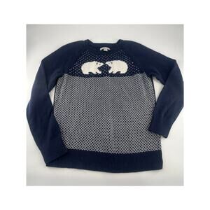 Bass Sweater Womens Large Blue White Pullover Bears Fair Isle Gorpcore Cabincore